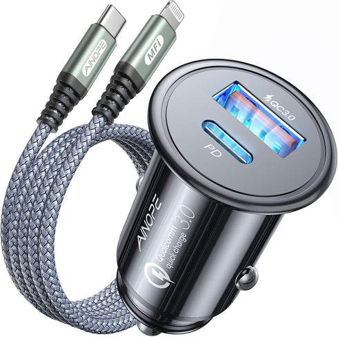 AINOPE for?Apple MFi Certified? 67.5W iPhone Car Charger Fast Charging Cigarette Lighter USB Charger, Mini USB C Car Charger Adapter for iPhone 14...