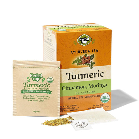 Herbal Cup Ayurveda Turmeric Tea, Organic Cinnamon Moringa, No Caffeine Herbal Supplement (16 Count, Pack of 1)...