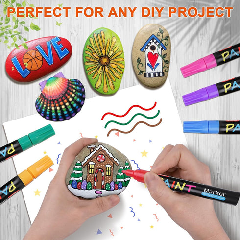 IVSUN Paint Pens Paint Markers,20 Colors Oil-Based Waterproof Paint Marker Pen Set, Never Fade Quick Dry and Permanent, Works on Rocks Painting, W...
