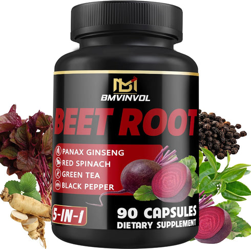 Beet Root Capsules - Green Tea, Red Spinach, Ginseng, Black Pepper - 90 Count - Supports Digestive, Immune System, Energy Levels - 3 Month Supply...