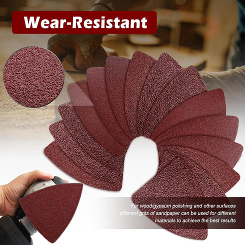 104Pcs Oscillating Tool Detail Sanding Pads Kit, 2Pcs Triangle Sanding Pads and 2Pcs Finger Sanding Pad, 100Pcs Multitool Sandpaper, Grit Fit for ...