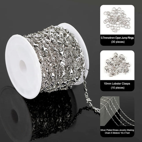 YOUBEIYEE Silver Jewelry Making Chains Bulk with Jump Rings and Lobster Clasps, Solid Heart Star Rolo Link Chain Bracelets Anklets DIY Jewelry Sup...