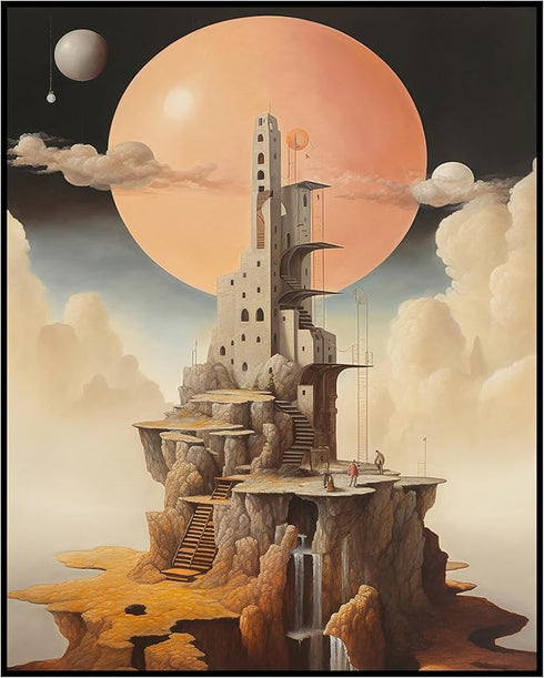 Posterizer 1 pcs-futuristic surreal scenary with mountain buildings-Abstract & Modern Art-Fantasy & Fiction Art-Gift for Art Lovers-Decor for Home...