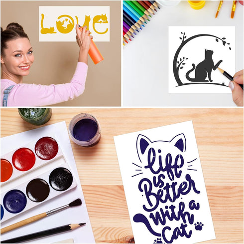 Cat Stencils for Painting, 18 Pack Reusable Plastic Drawing Template for DIY Cat Painting Craft, Cute Cat Stencils for Painting on Wood Wall Canva...