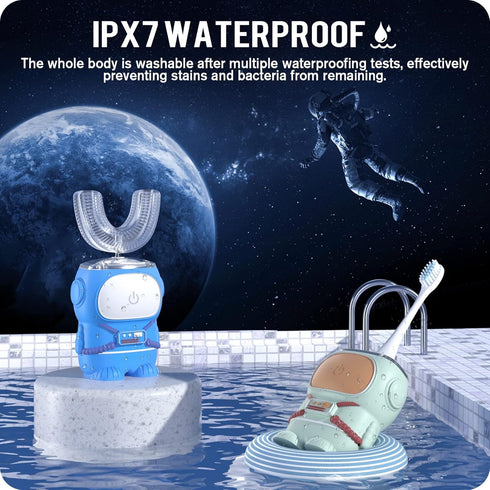 RexCodar Ultrasonic Kid's U-Shaped Electric Toothbrush, IPX7 Waterproof, Five Cleaning Modes, 60S Smart Reminder (Blue Ages 6-12)...