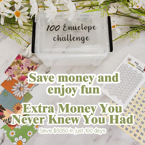 100 Envelopes Money Saving Challenge, 100 Envelope Challenge Box Easy and Fun Way for 100 Day Envelope Challenge Kit Cash Stuffing Envelopes for B...