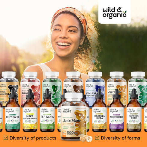 Wild & Organic Lion's Mane Gummies 1000mg - Natural, Vegan Hericium Erinaceus Mushroom Supplement - Brain Health, Focus, Immune, Antioxidant Suppo...