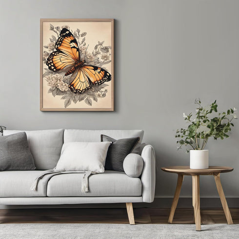 Posterizer 1 pcs- Orange butterfly with flowers-Art for Animal Lovers- Gift for Men Women Entrepreneur Teens-Living Room Bedroom Decor- unframed w...