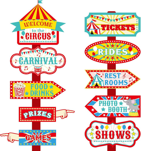 20 Pieces Circus Carnival Party Direction Signs Decor Circus Welcome Signs for Birthday Showman Themes Party Decoration Accessories...