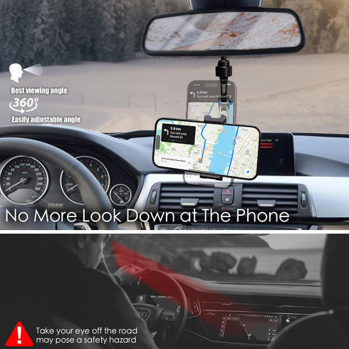 Rear View Mirror Phone Holder for Your Car Aluminum Alloy Arm Multi-Angle Adjustment,Rotatable Universal Cell Phone Car Mount for 4-7 Inch iPhone ...