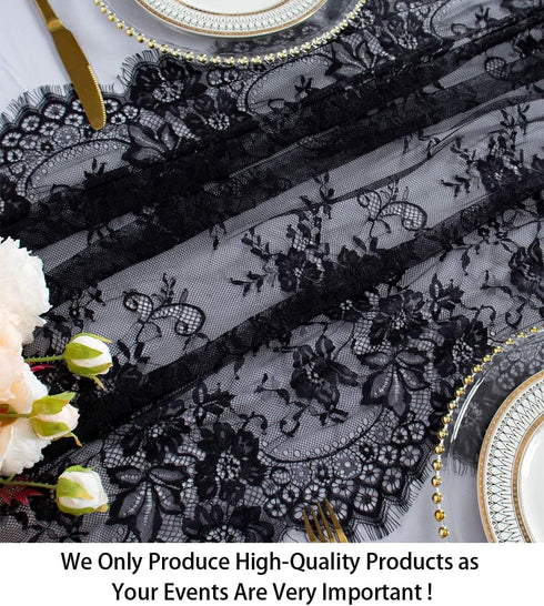 ShinyBeauty Lace Table Runner Black 30x120 Inch Vintage Floral Lace Table Cloth Runner Embroidered Lace Fabric Black Table Runners for Weddings Th...