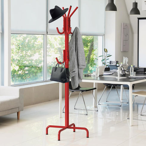 Simple Houseware Standing Coat and Hat Hanger Organizer Rack, 12 Hooks, Red...