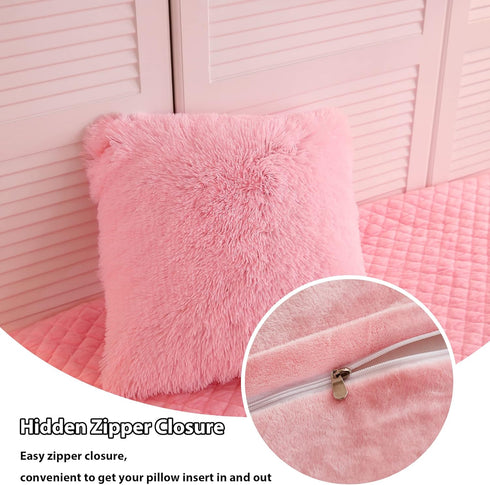 LIFEREVO 2 Pack Fluffy Faux Fur Pillow Shams,18 x 18 Inches Throw Pillow Covers,Luxury Decorative Furry Pillowcases Cushion Cover for Christmas,Zi...