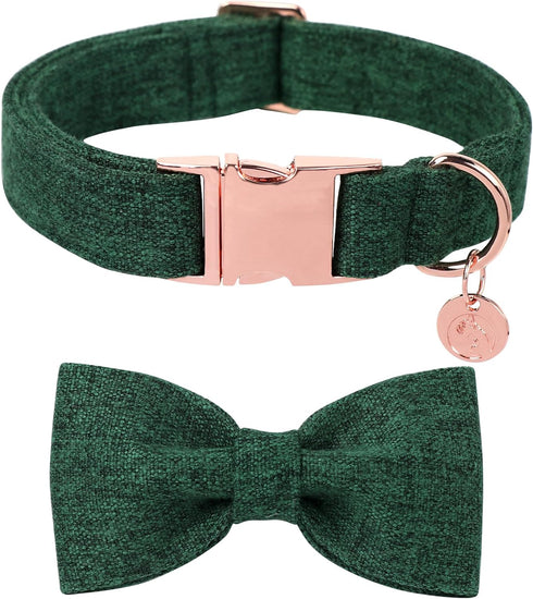DOGWONG Hemp Cotton Dog Collar with Bow, Christmas Green Pet Collar Durable Adjustable Puppy Collar for Large Dogs...