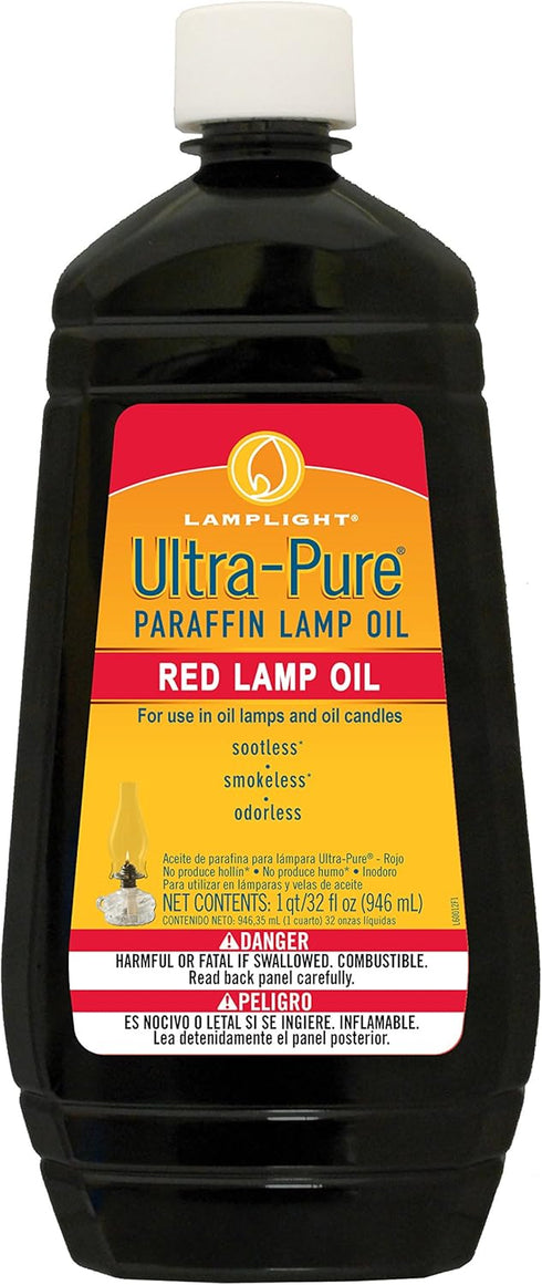 Lamplight ¼ Gallon (32 oz) Ultra-Pure Lamp Oil Red - liquid paraffin oil for indoor use, sootless, smokeless and odorless, emergency kit Red...