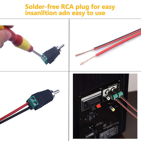RCA Plugs for Speaker Wire, RCA to AV Screw Terminal Connector, Phono RCA Male Plug Solderless Converter Audio/Video Speaker Wire Connectors Solde...