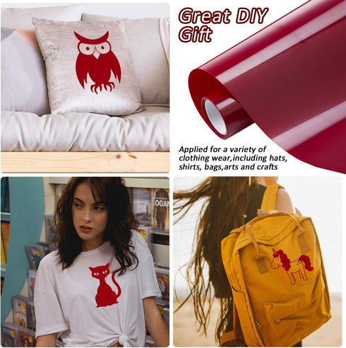 Heat Transfer Vinyl Roll Iron on HTV Transfer Vinyl for Hats, T-Shirts, Heat Press Machines(Maroon,12 Inch x 5 Feet)...