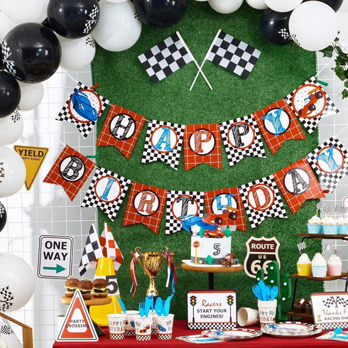 WERNNSAI Racing Car Party Decorations - 10PCS Funny Car Birthday Decoration Signs for Boys Kids Racing Car Theme Party Supplies Racing Cars Route ...