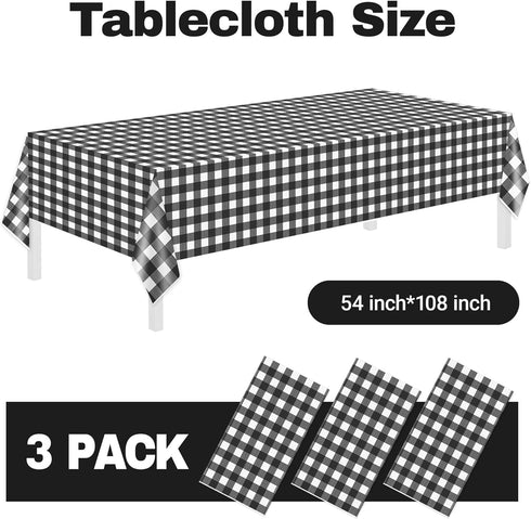 Childom 3 Pack Black and White Checkered Tablecloths 54"x108" Disposable Plastic Table Cloths Buffalo Plaid Tablecloths for Home,Halloween,Picnic ...