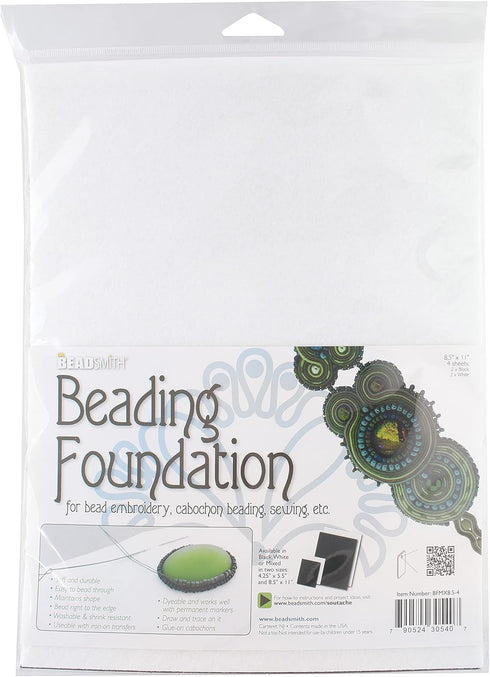 The Beadsmith Beading Foundation – 8.5 x 11 inches – 4 sheets of Assorted Black & White Fabric – Made in the USA – Stiff & durable material used f...