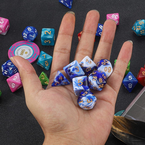 QMAY DND Dice Set - Polyhedral Dice (Blue Mix White) 7 Pcs for Dungeon and Dragons D&D RPG Role Playing Games Dice with Dice Bag...