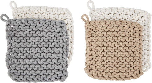 Mud Pie Crocheted Pot Holders, Taupe (8"" x 8""")...