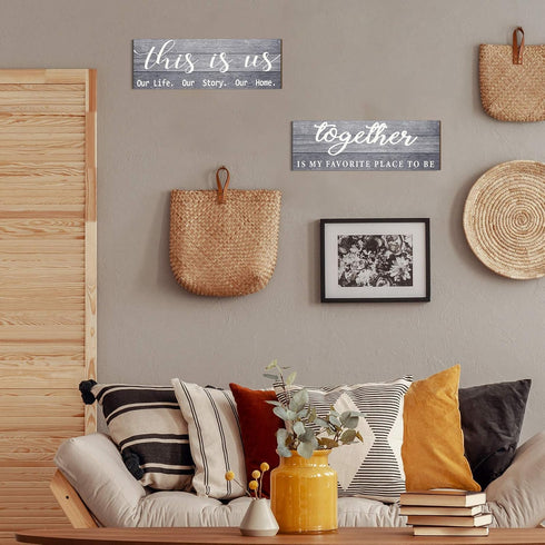 Jetec 2 Pcs Wooden Home Wall Signs This is Us Wall Decor Family Plaque Together Is My Favorite Place To Be Sign Rustic Wood Entryway Art for Farmh...