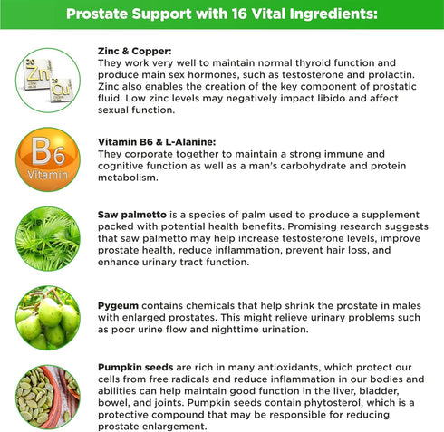 Prostate Support Supplement for Men with Saw Palmetto, Pygeum Bark, Pumpkin Seed and Zinc, Urinary Tract Health and Hair Growth, DHT Blocker and B...