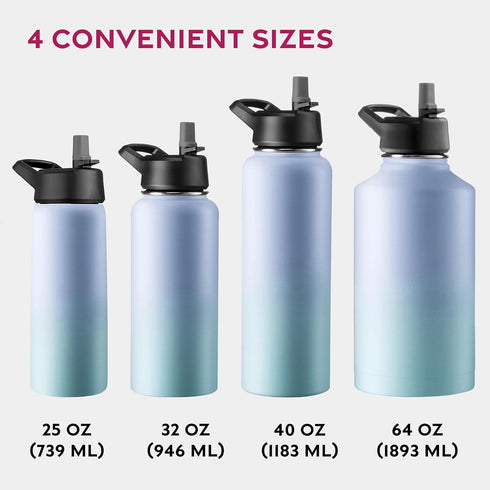 FineDine Triple Walled, Insulated Water Bottles with Straw - 25 Oz Stainless Steel Metal Bottle W/ 3 Leak Proof Lids - For Travel, School, Sports,...