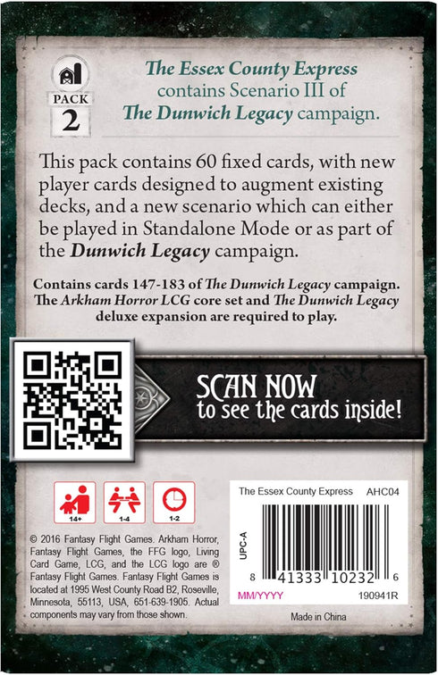 Arkham Horror The Card Game The Essex County Express MYTHOS PACK| Horror Game| Mystery Game| Cooperative Card Game| Ages 14+ | 1-2 Players| Avg. P...