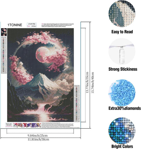 1tonine Japanese Landscape Diamond Painting Kits for Adults-5D DIY Full Drill Round Diamond Art Kits for Wall Decor-Fantasy Scenery Diamond Dots P...