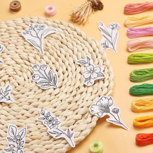 Patemby 50Pcs Water Soluble Embroidery Stabilizers, Stick and Stitch Embroidery Paper with Pre-Printed Flowers and Leaves Pattern Transfers for Ha...