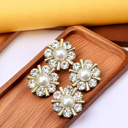 100 pcs Rhinestone Pearl Buttons Accessory Decoration Set for DIY Scrapbooking Embellishments Wedding Bouquet Flower Centre Home Decor 12mm (100 G...