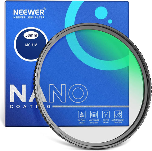 NEEWER 58mm MC UV Protection Filter 24 Layer Multi Resistant Nano Coatings/HD Optical Glass/Water Repellent/Scratch Resistant/Aluminum Alloy Ultra...