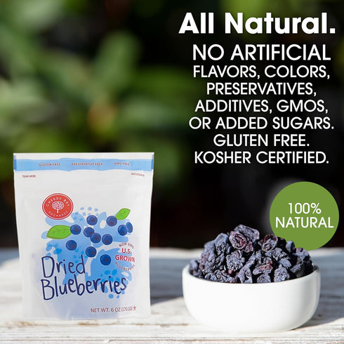 Cherry Bay Orchards - Dried Blueberries - (6oz Bag) -100% Domestic, Natural, Kosher Certified, Gluten-Free, and GMO Free - Packed in a Resealable ...