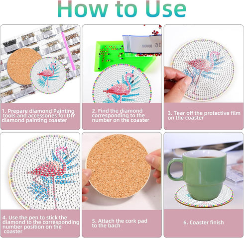 JHGCVX 10 Pcs Flamingos Diamond Painting Coasters Kit,Diamond Art Coasters with Holder,Cute Flamingos Diamond Painting Coasters for Adults Beginne...
