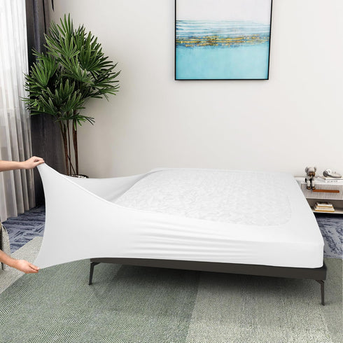 Box Spring Cover Queen Size - Jersey Knit & Stretchy Wrap Around 4 Sides Bed Skirt for Hotel & Home - Queen/Queen XL, White...