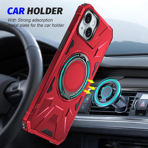 for iPhone 15 Plus Case with Screen Protector+360°Ring Holder Stand+Camera Lens Protector,Compatible with MagSafe,Dual Layer Protective Sturdy Mag...