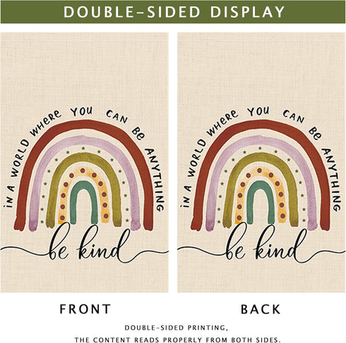 Rainbow Boho Be Kind Garden Flag Double Sided 12Wx18L Inch In A World Where You Can Be Anything Motivational Aesthetic Chic Small Vertical Yard Fl...