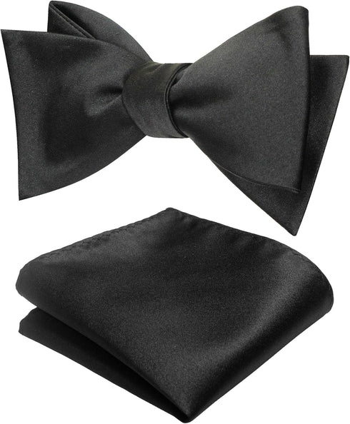 Original Mens Bowtie Self Bow Tie & Pocket Square Set...