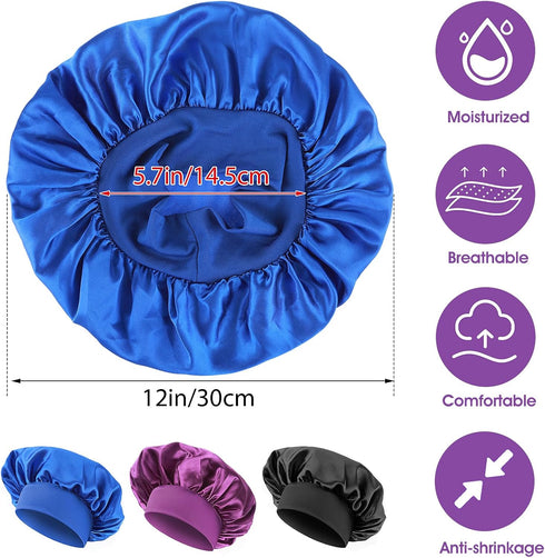 3PCS Adjustable Silk Bonnet for Sleeping Women, Satin Bonnet Hair Bonnet, Slouchy Hat Satin Sleep Cap with Elastic Wide Band, Sleep Bonnet Adjusta...