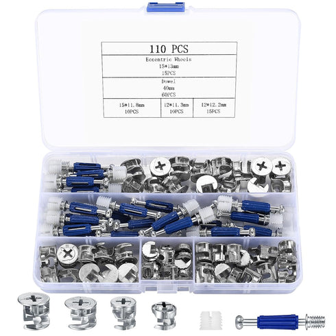 Cam Lock Nuts and Cam Screws, 110 Pcs Cam Locks for Furniture Connecting Cam Lock Fittings, 3 in 1 Cam Connector Bolt Fittings Fasteners Hardware ...