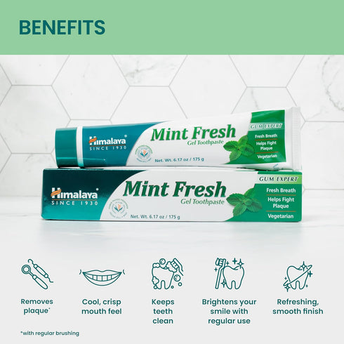 Himalaya Mint Fresh Gel Toothpaste, Fluoride Free to Reduce Plaque & Brighten Teeth, 6.17 oz...