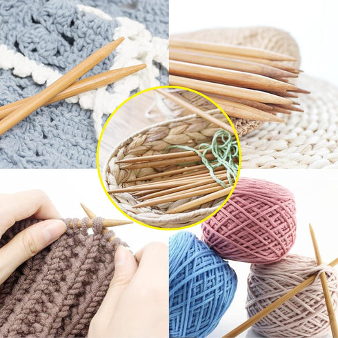 Bamboo Knitting Needles Set, 18 Pairs 14 Inch Long Wooden Knitting Needles for Beginners, US Size 0-15 (2.0-10.0mm) Single Point Straight Wood Nee...