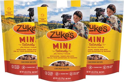 Zuke's Mini Naturals Dog Training Treats, Chicken Recipe, Soft & Tender Mini Dog Treats with Vitamins & Minerals, for All Breed Sizes, 6 OZ Bag (P...