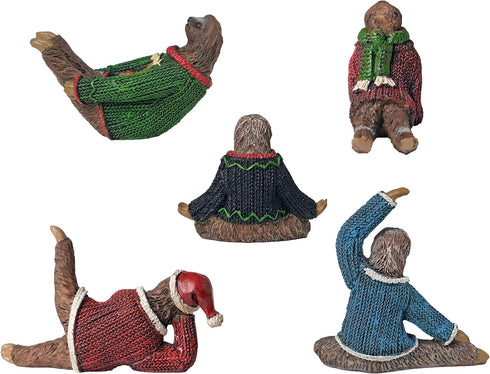 Yoga Sloth Figurines in Ugly Christmas Sweaters 3" - Polyresin Mini Statue for X-mas Home Decoration, Secret Santa White Elephant Gift Exchange...