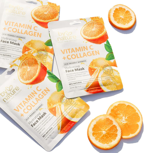 4pk Vitamin C + Collagen Hydrating Face Masks - Premium Face Mask Skin Care That Leaves Skin Replenished & Radiant - Moisturizing, Nutrient-Rich S...