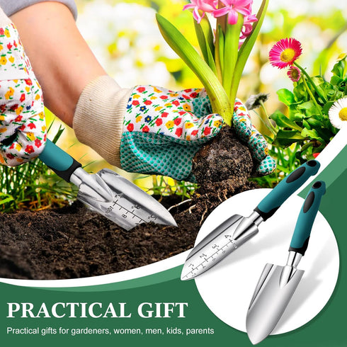 Honoson Garden Hand Trowel Transplant Trowel with Measurements Aluminum Alloy Planting Tools with Rubber Handle Small Gardening Hand Tools Shovels...