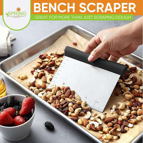 Spring Chef Dough Bench Scraper for Baking with Markings - Stainless Steel Kitchen Dough Cutter Tool with Bowl Pastry Scraper for Pizza, Bread, Pa...