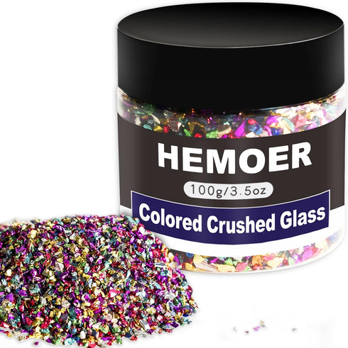 100g Colored Crushed Glass Craft Glitter, 2-4mm Irregular Metallic Gravel Gems for Nail Arts, Resin Craft, Phone Case, DIY Vase Fillers, Epoxy Jew...